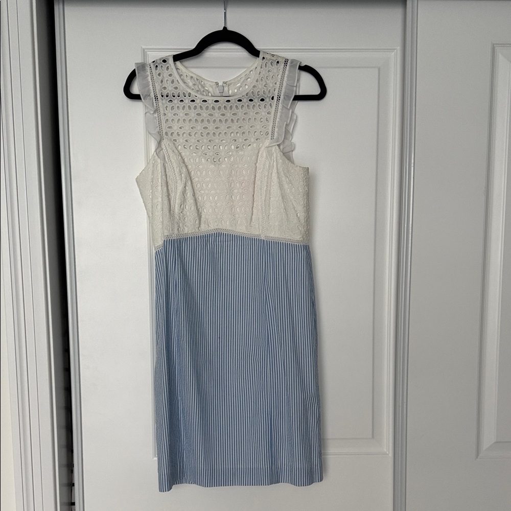 Lilly Pulitzer White Lace and Blue Striped Midi Dress